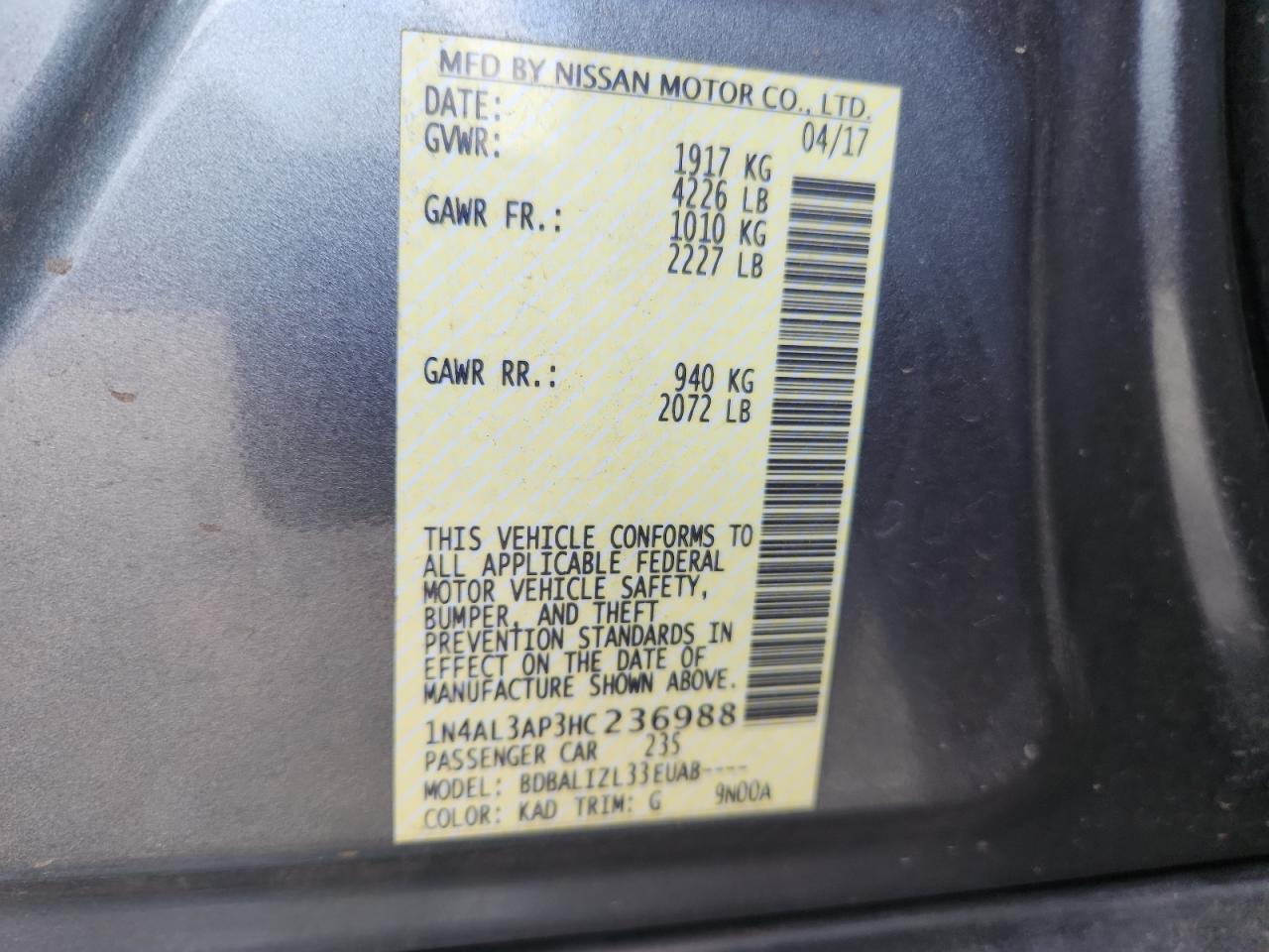 2017 NISSAN ALTIMA
