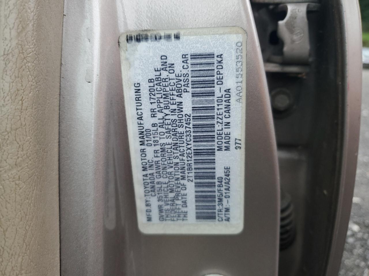 2001 TOYOTA COROLLA