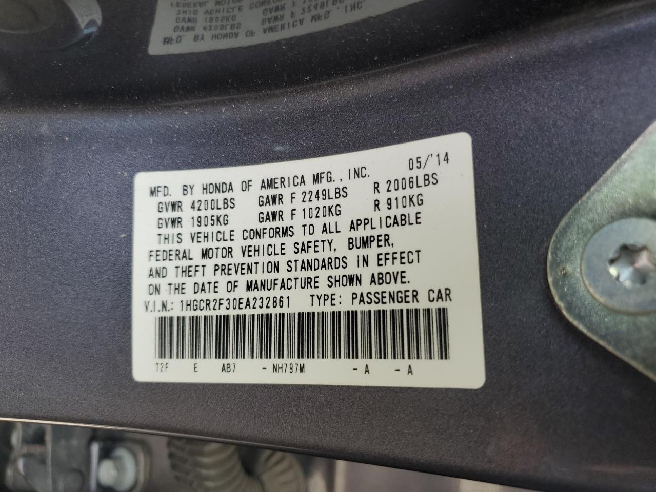 2014 HONDA ACCORD