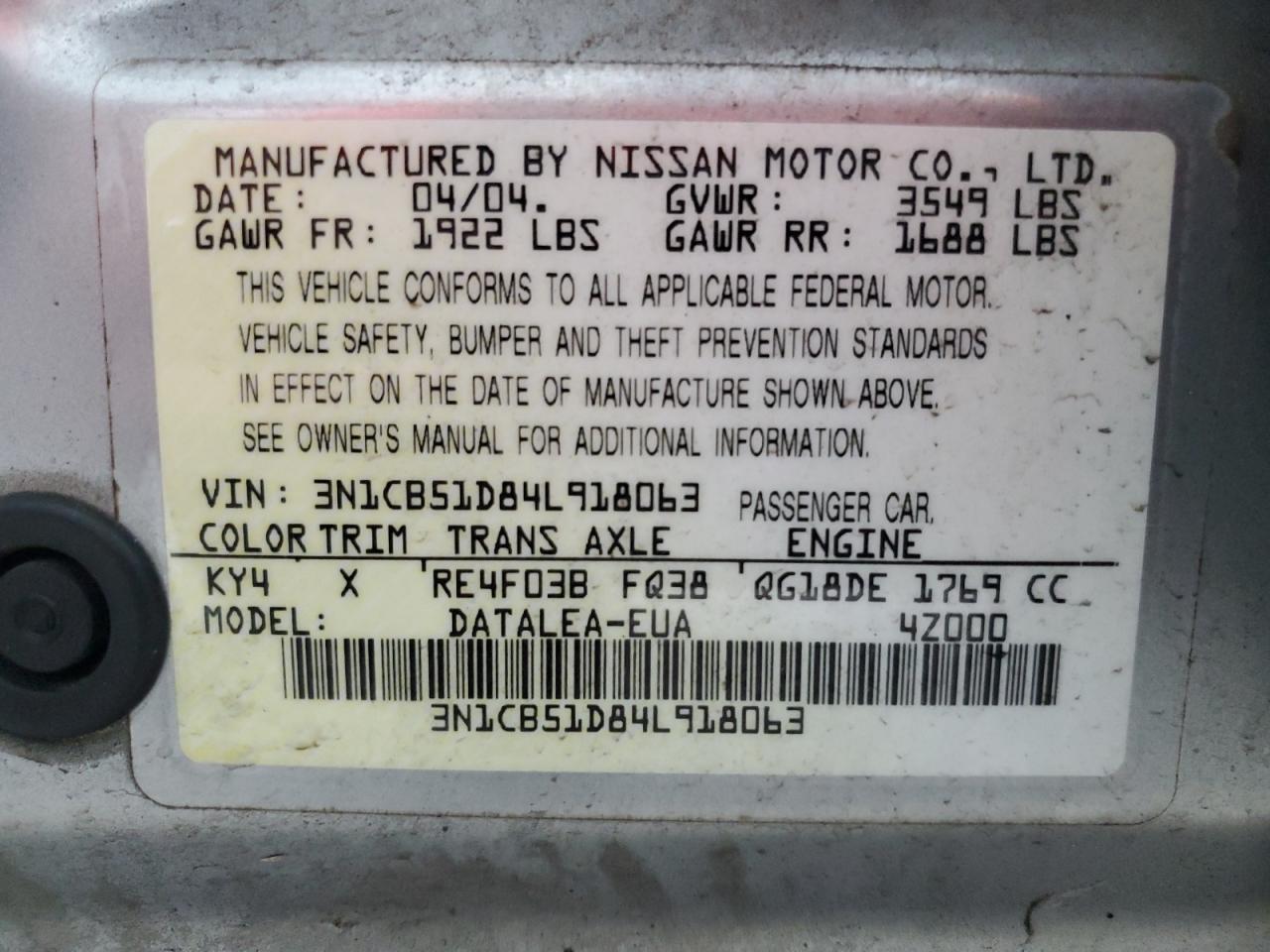 2004 NISSAN SENTRA