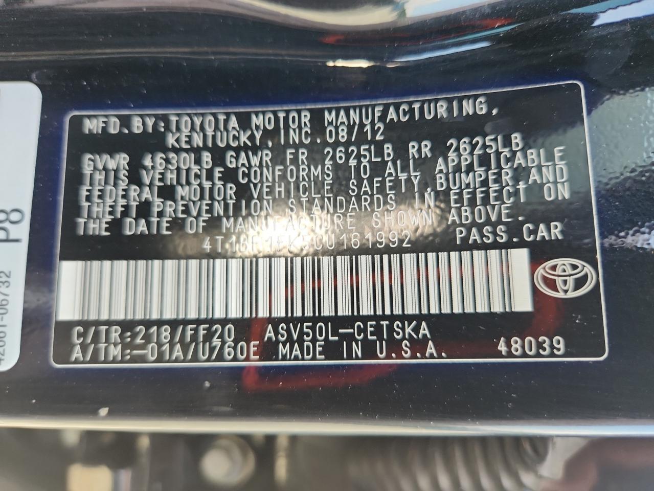 2012 TOYOTA CAMRY