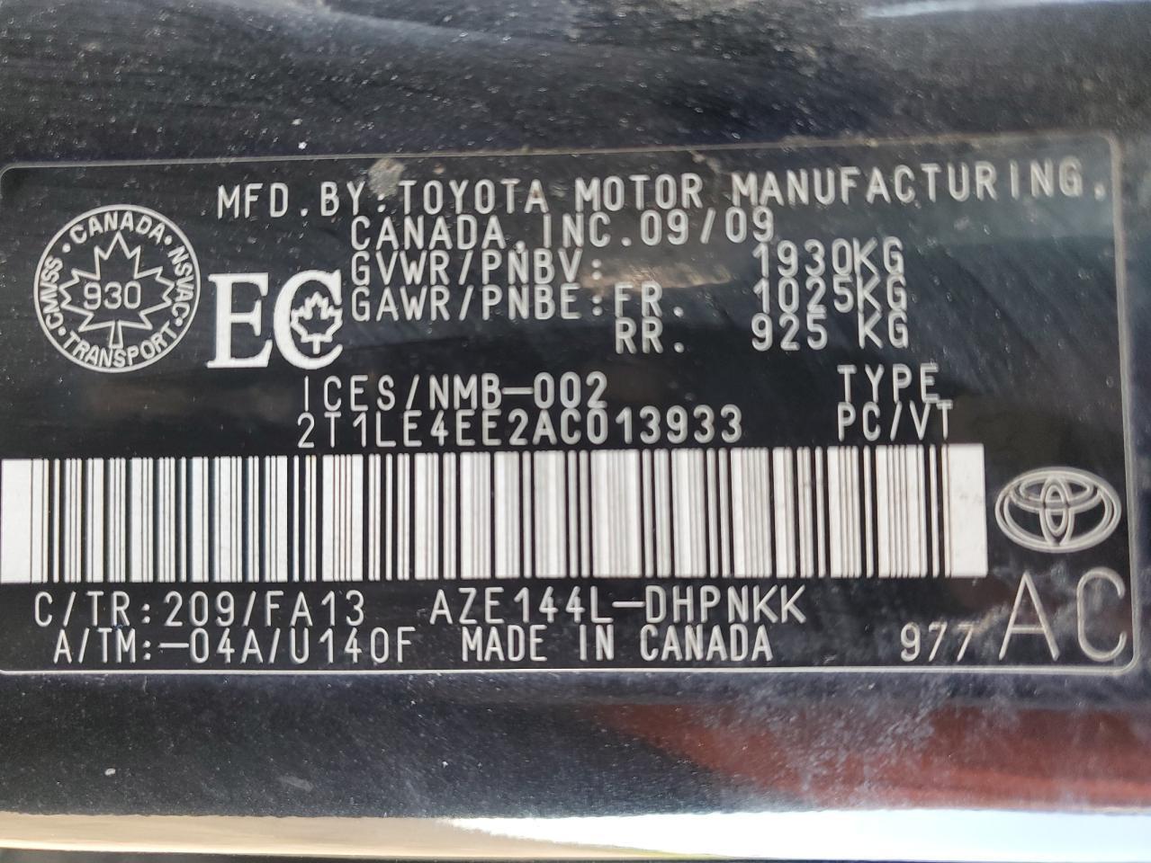 2010 TOYOTA COROLLA