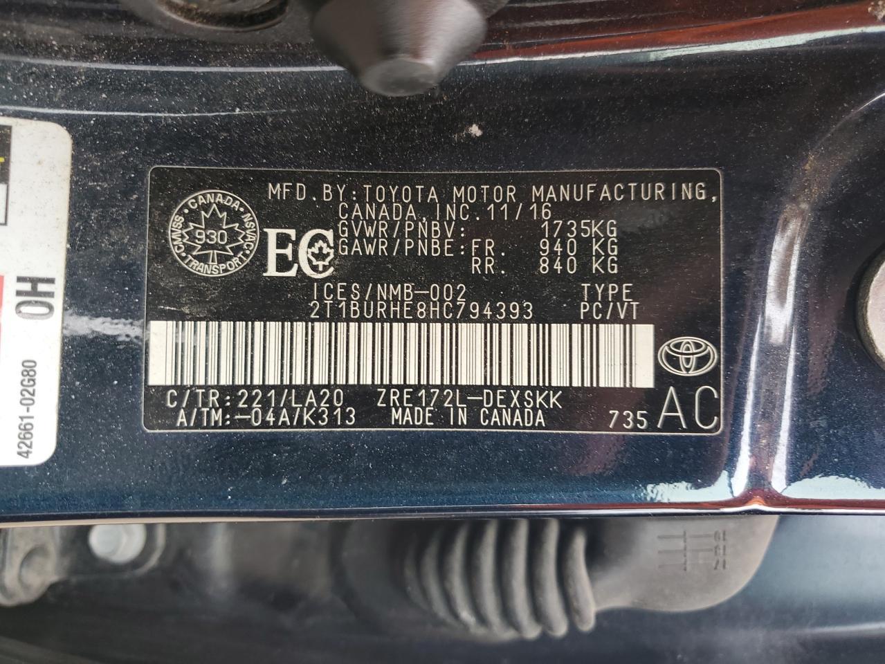 2017 TOYOTA COROLLA