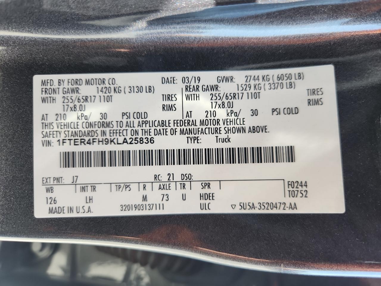 2019 FORD RANGER