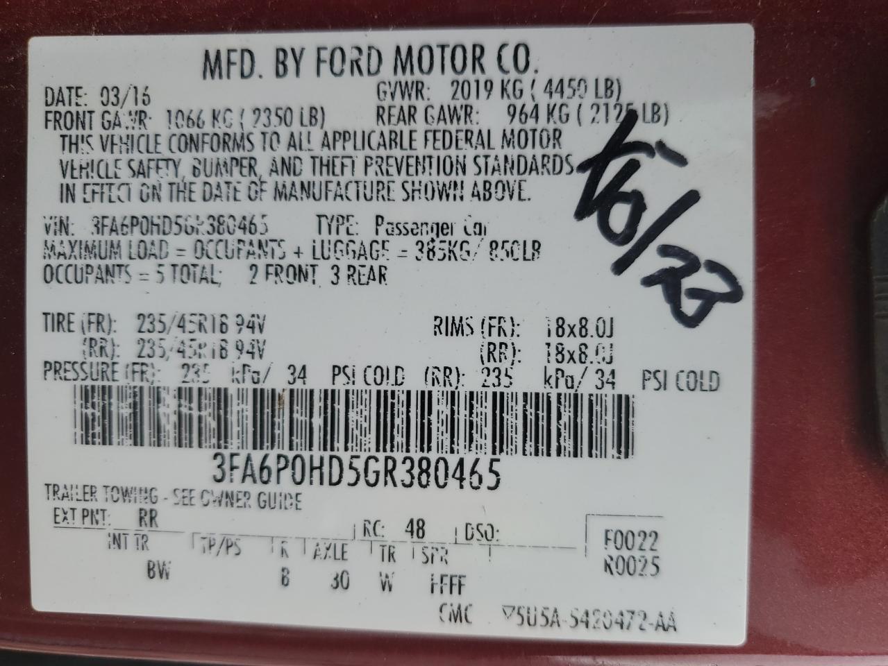 2016 FORD FUSION