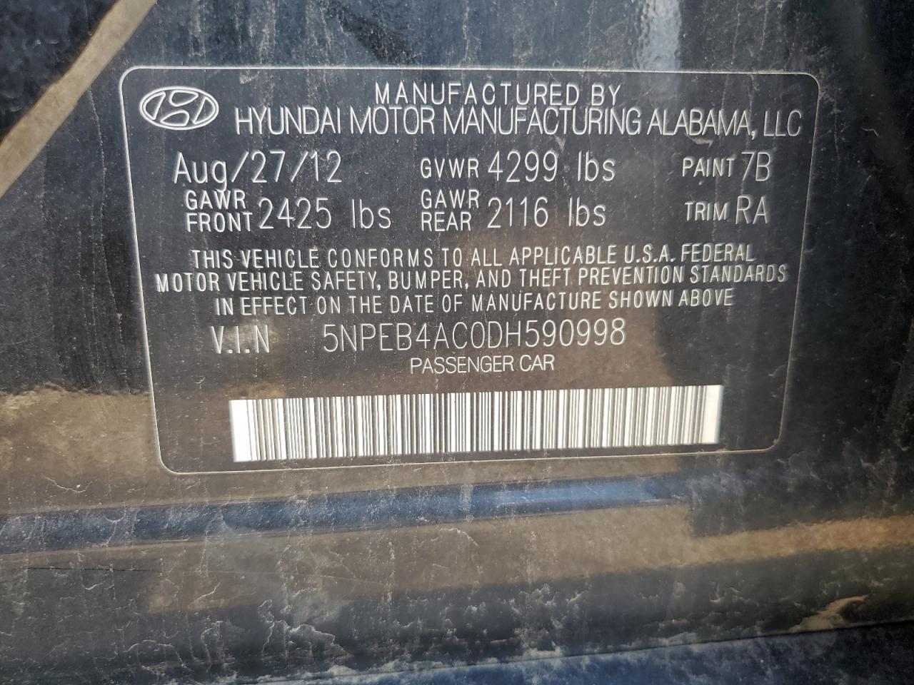 2013 HYUNDAI SONATA