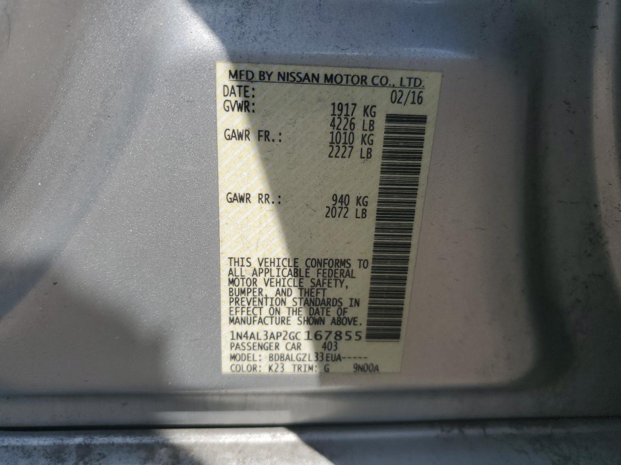 2016 NISSAN ALTIMA