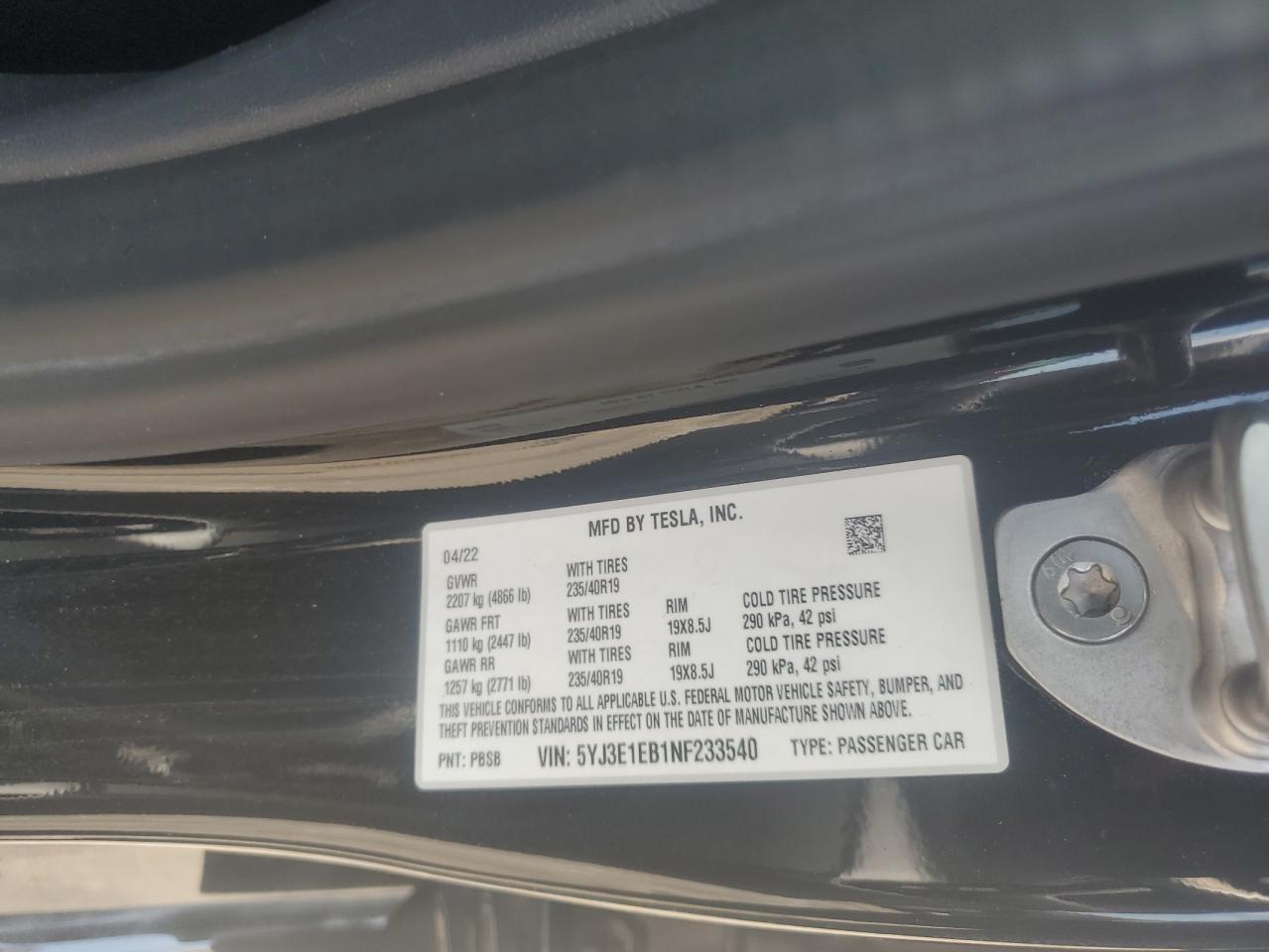 2022 TESLA MODEL 3