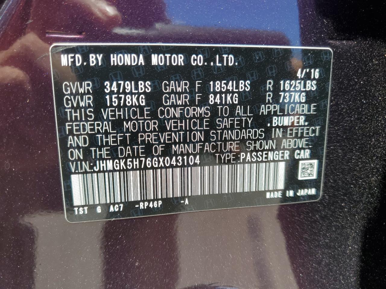 2016 HONDA FIT
