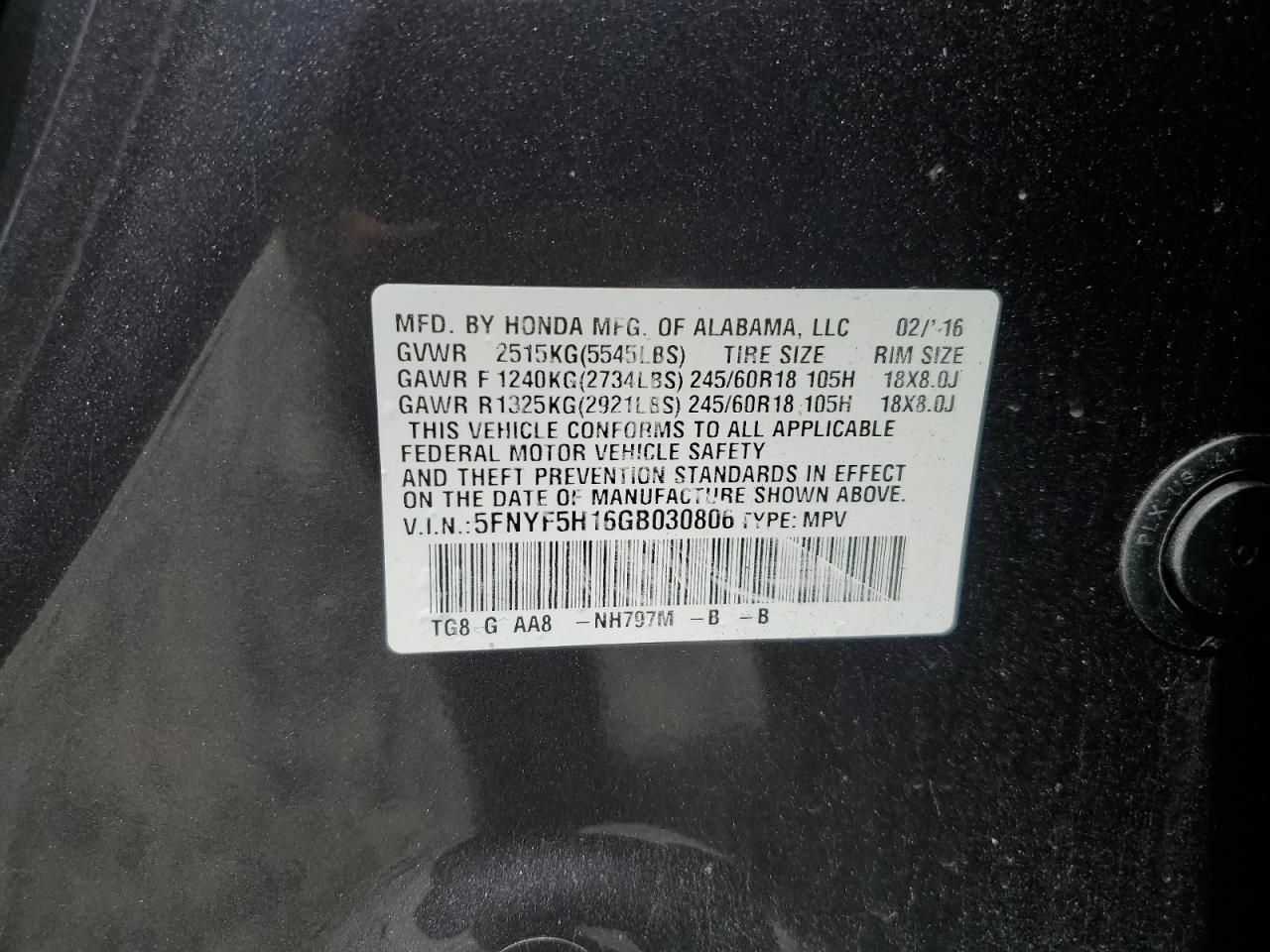 2016 HONDA PILOT