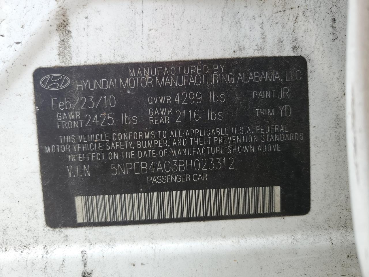 2011 HYUNDAI SONATA