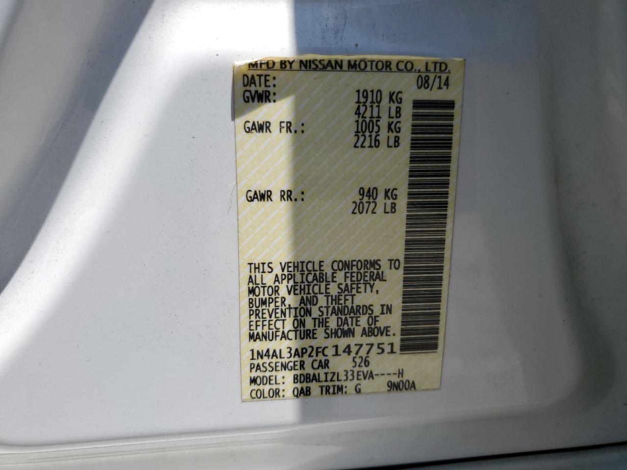 2015 NISSAN ALTIMA