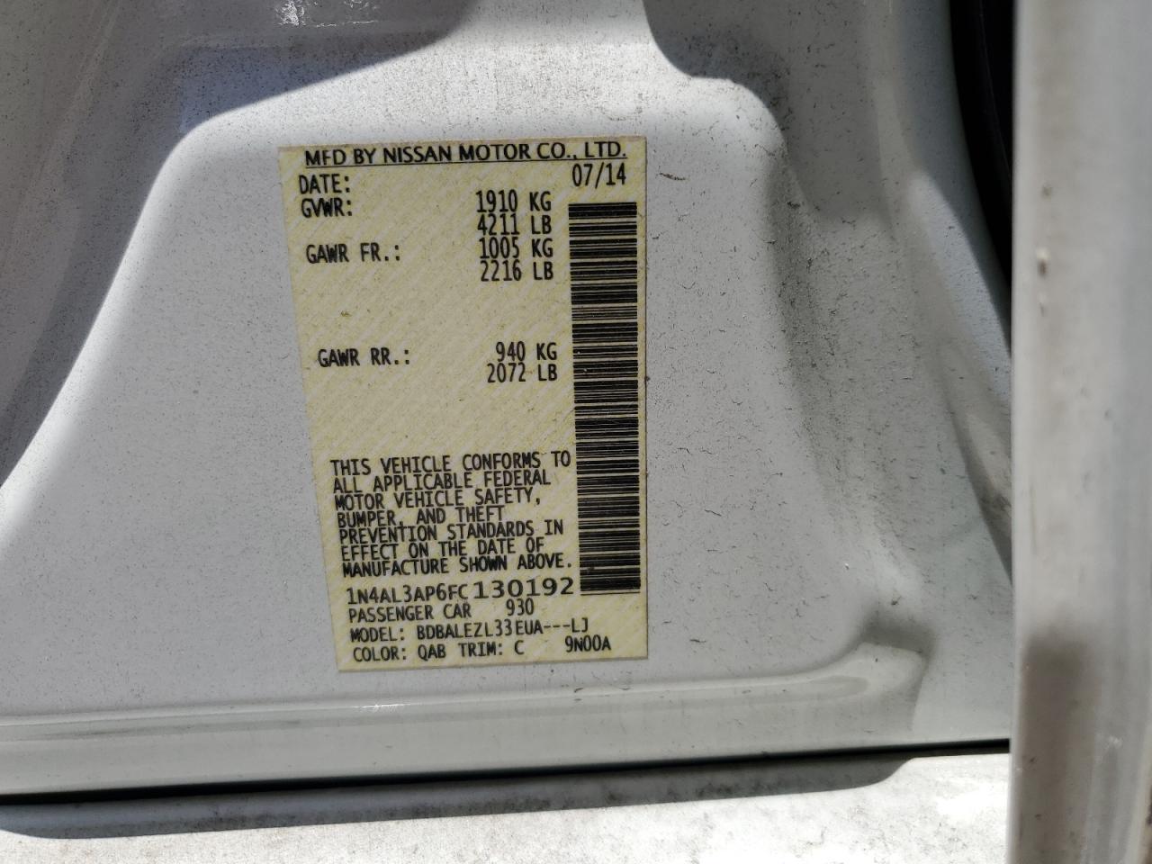 2015 NISSAN ALTIMA