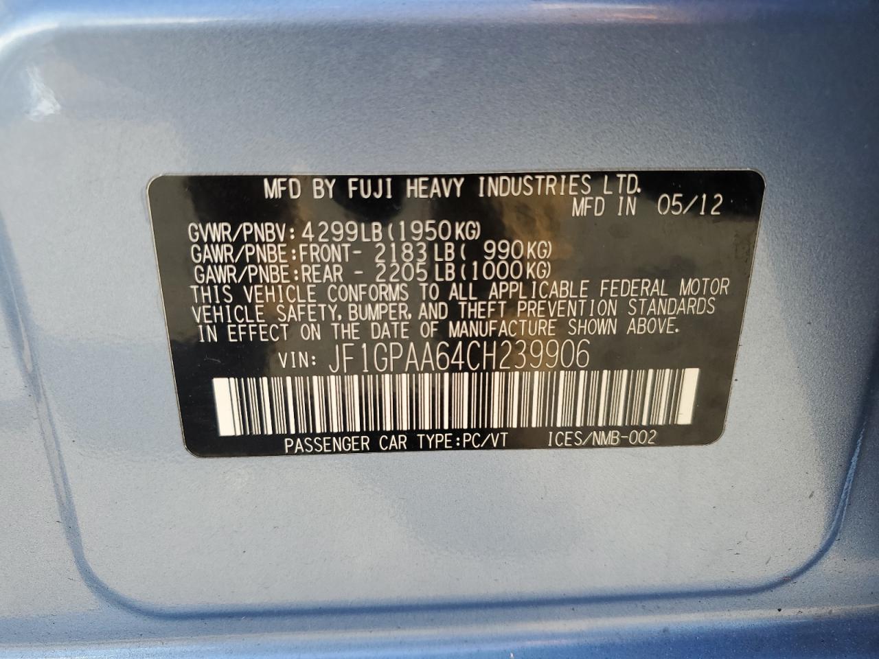 2012 SUBARU IMPREZA