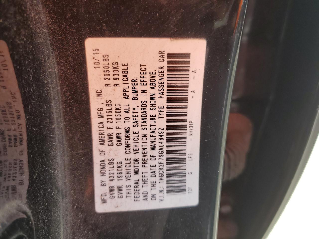 2016 HONDA ACCORD