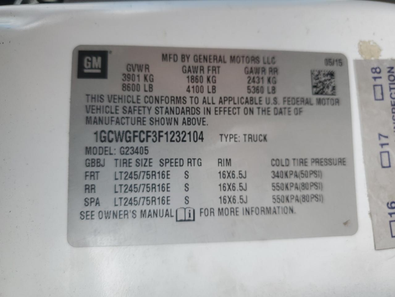 2015 CHEVROLET EXPRESS 2500