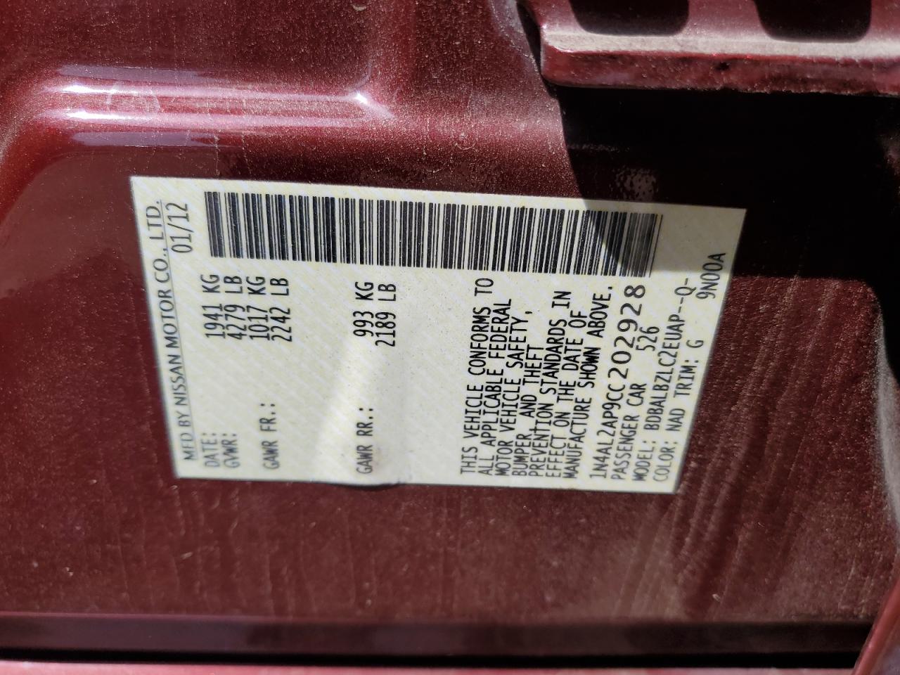 2012 NISSAN ALTIMA