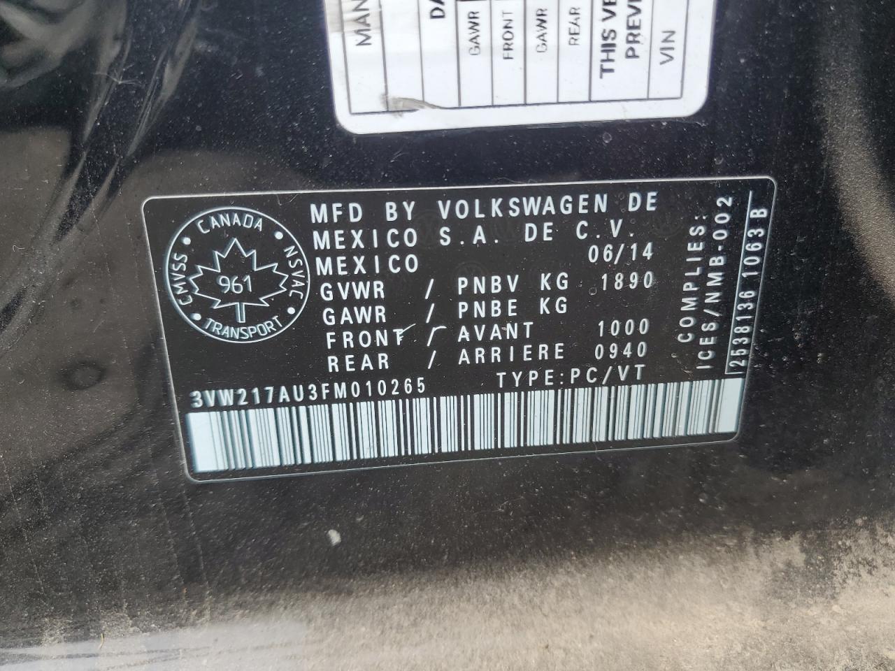 2015 VOLKSWAGEN GOLF