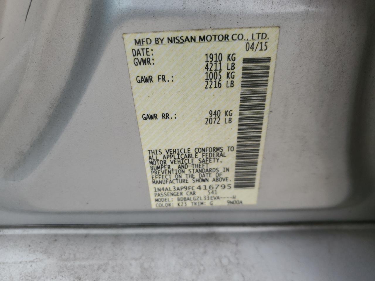 2015 NISSAN ALTIMA