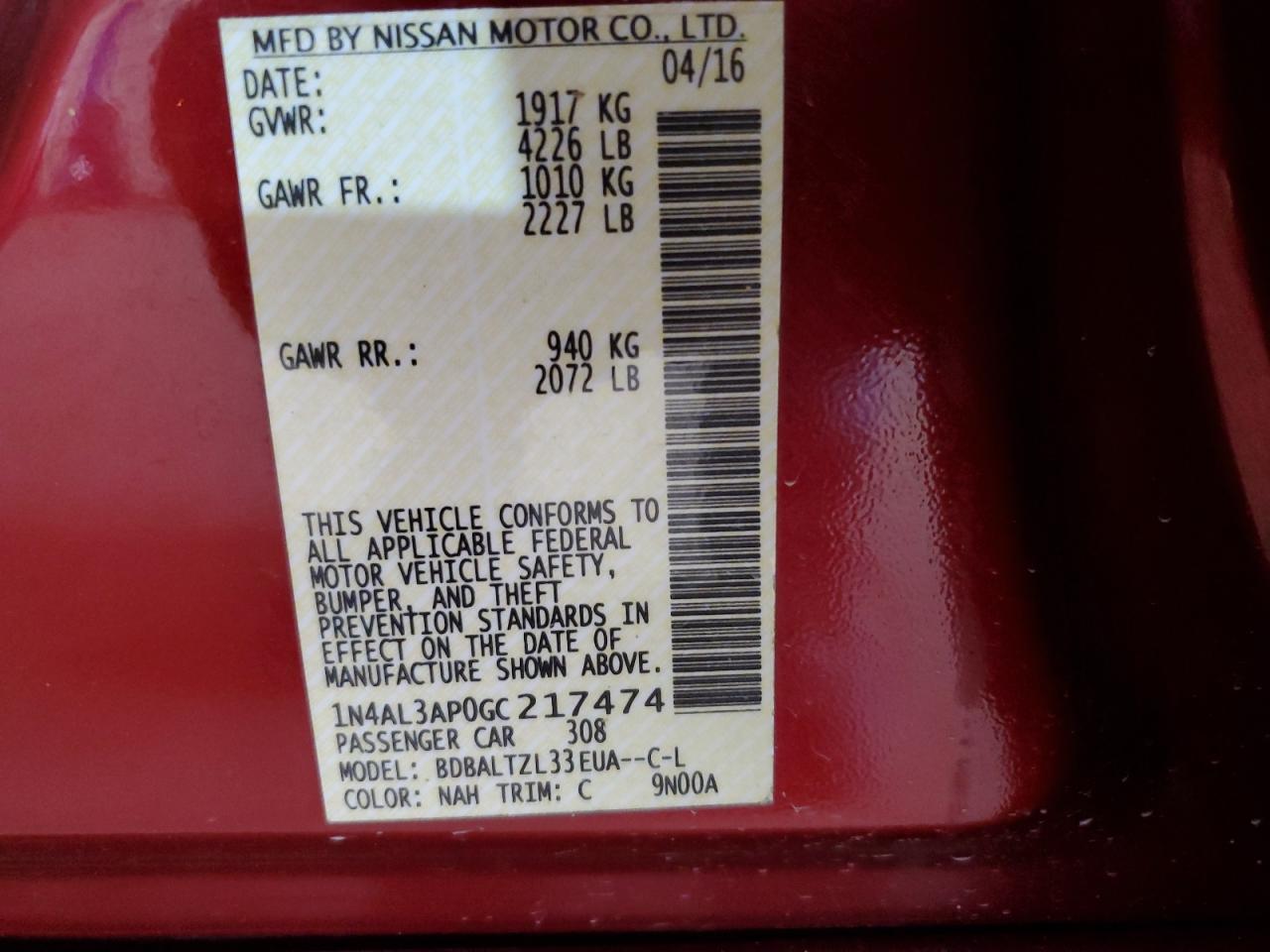 2016 NISSAN ALTIMA
