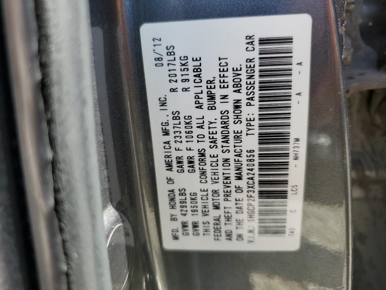 2012 HONDA ACCORD