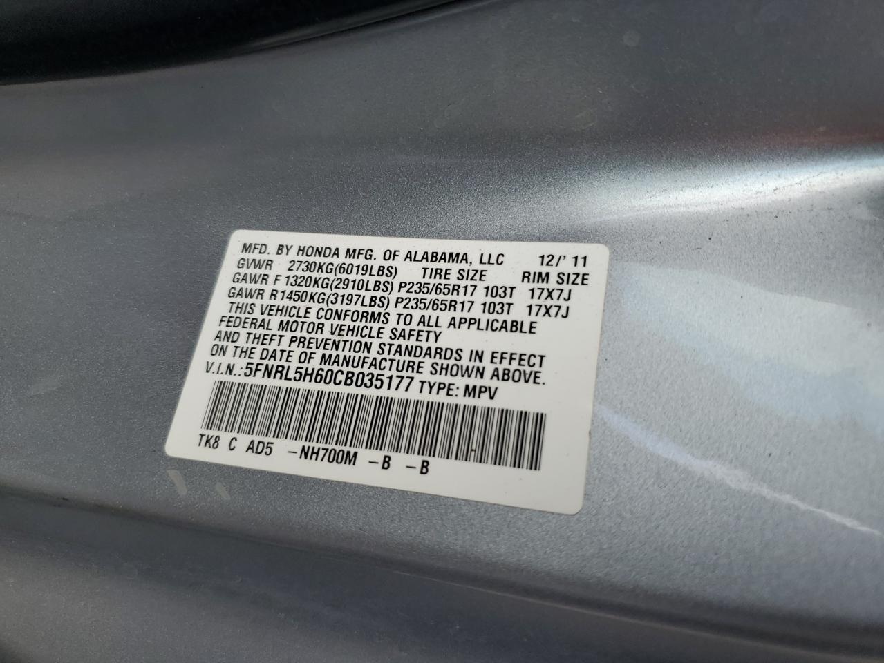 2012 HONDA ODYSSEY