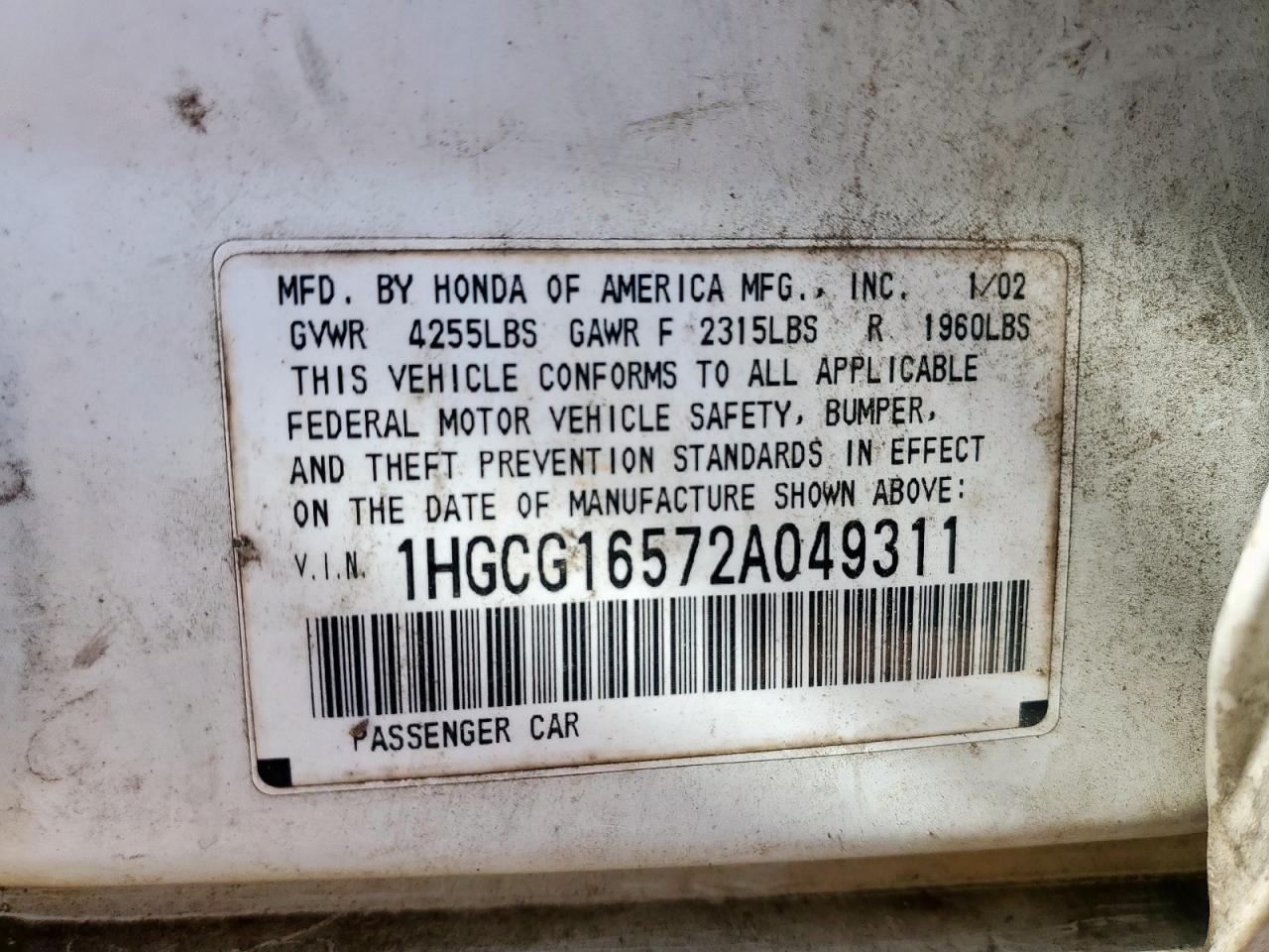 2002 HONDA ACCORD