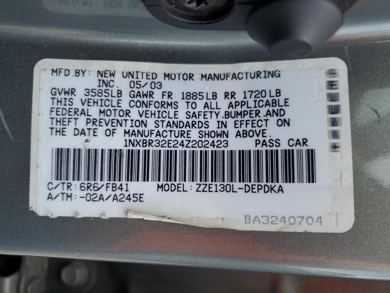 2004 TOYOTA COROLLA