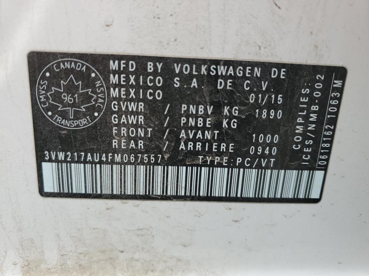 2015 VOLKSWAGEN GOLF