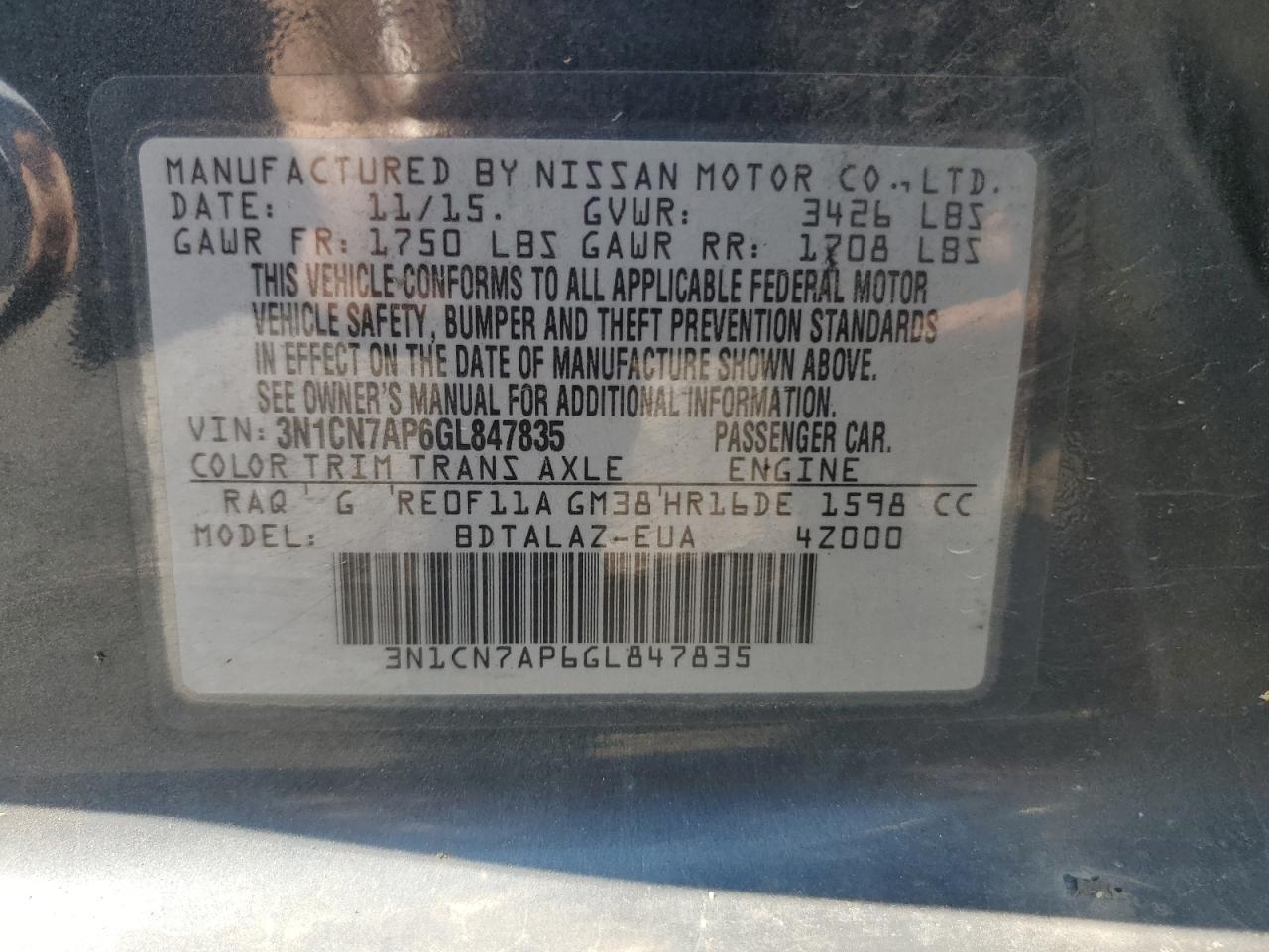 2016 NISSAN VERSA