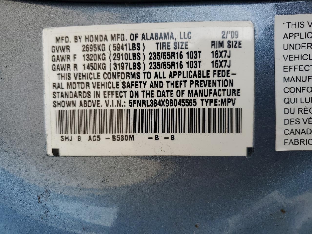 2009 HONDA ODYSSEY
