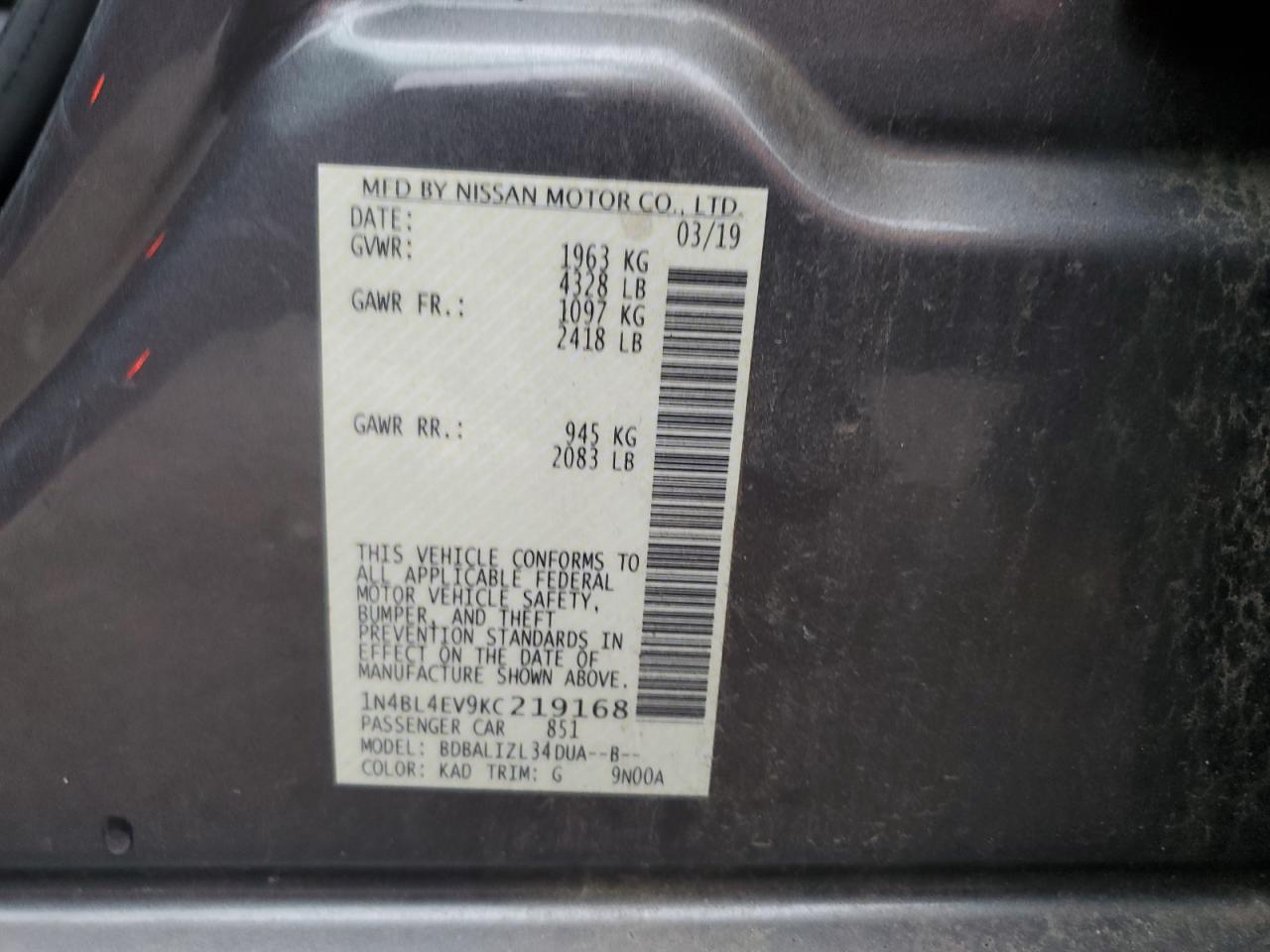 2019 NISSAN ALTIMA