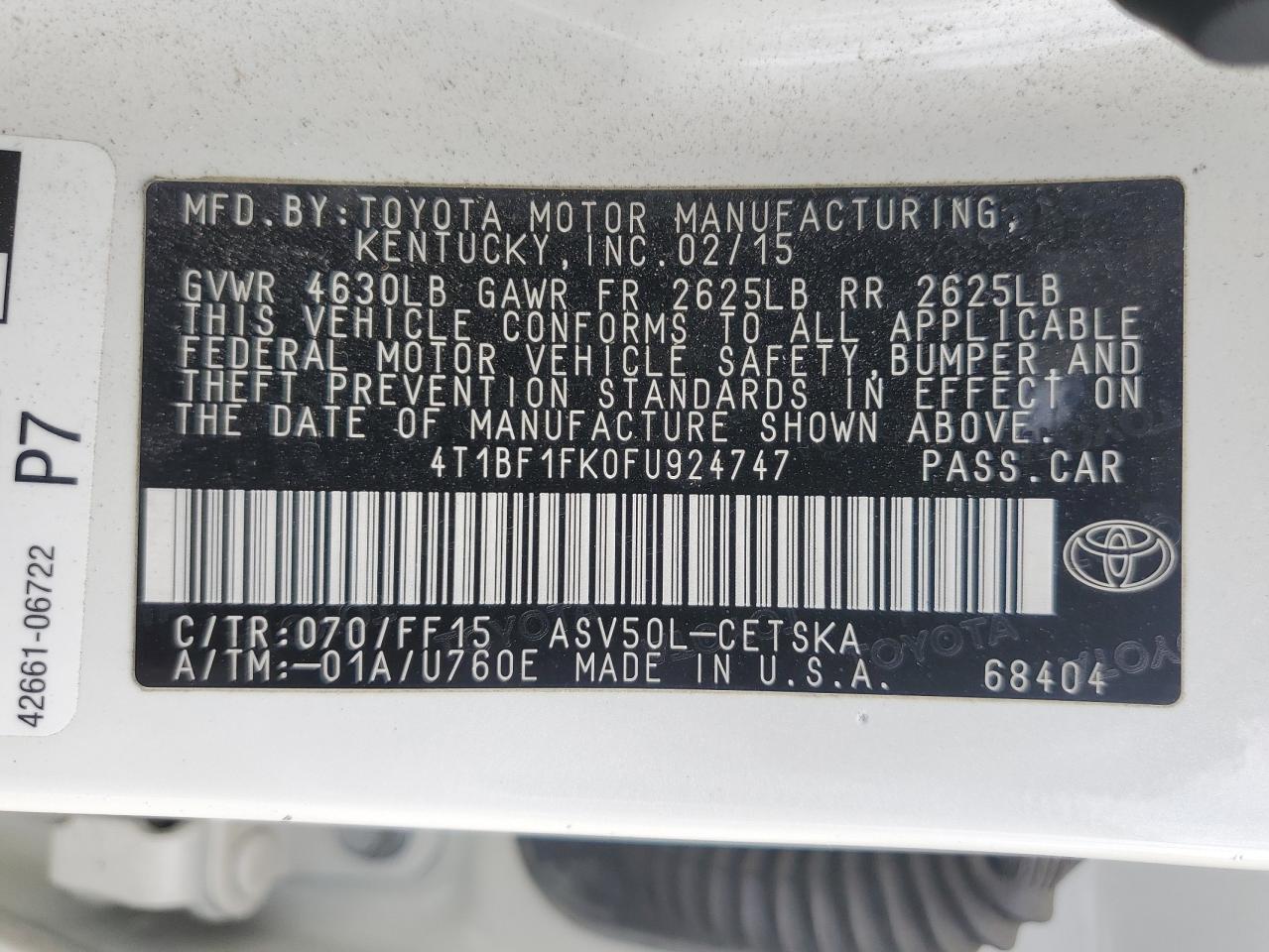 2015 TOYOTA CAMRY