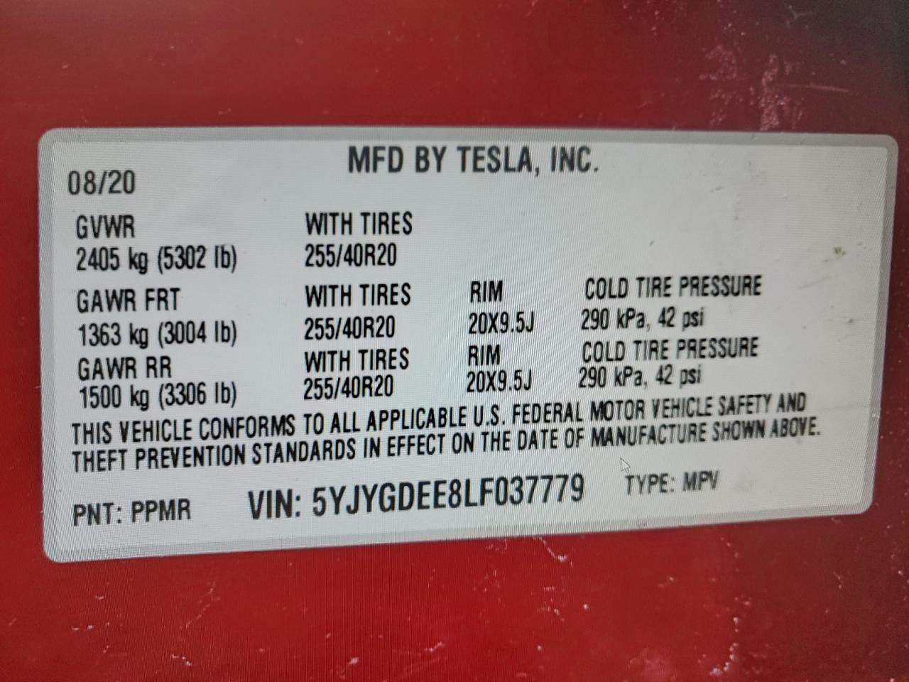 2020 TESLA MODEL Y