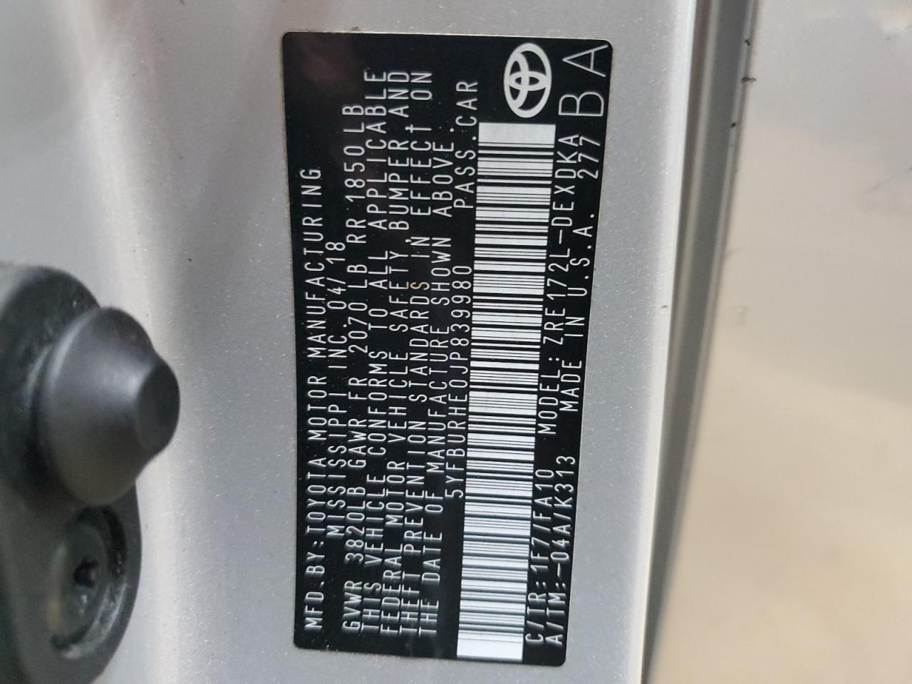 2018 TOYOTA COROLLA