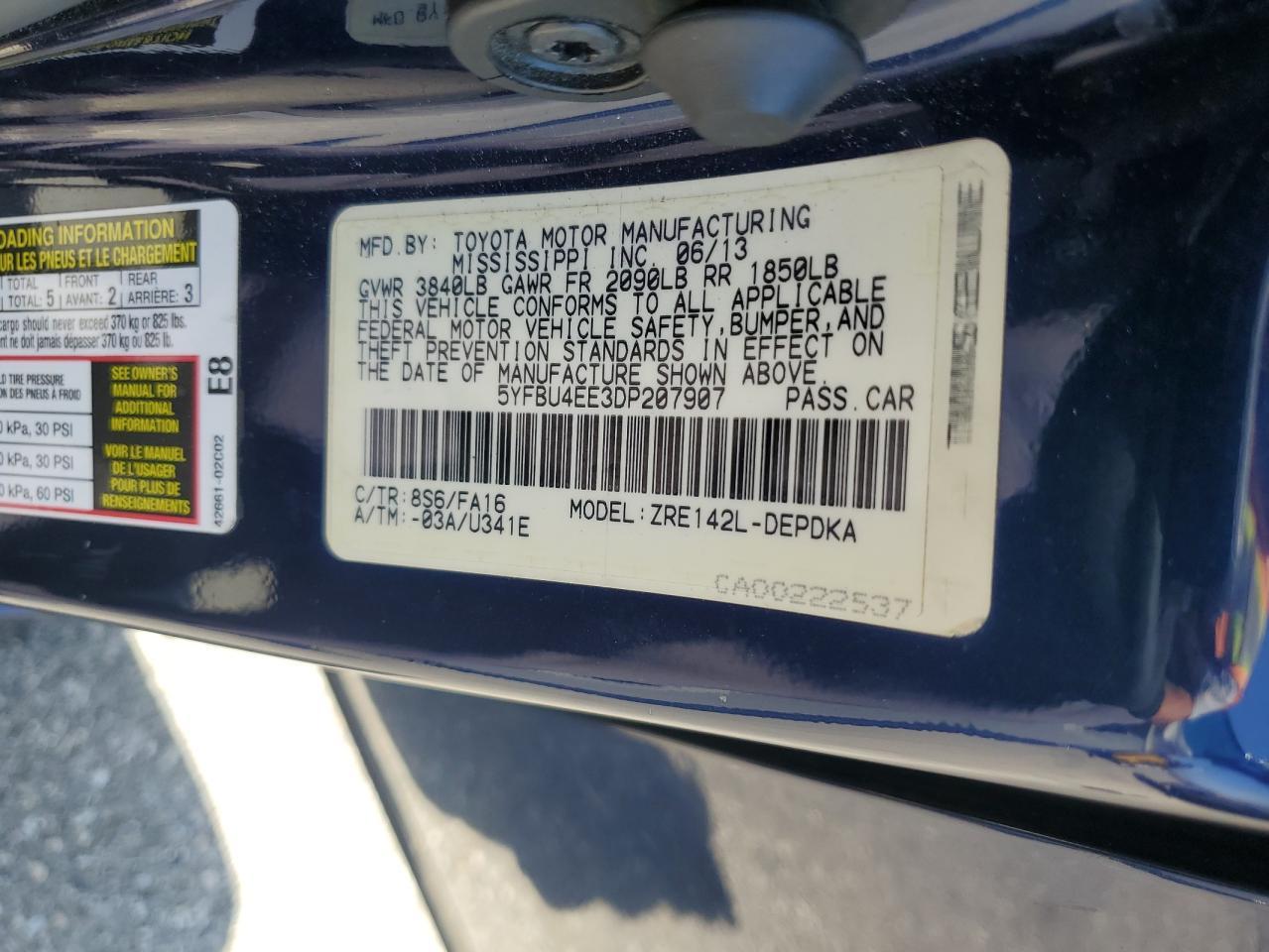 2013 TOYOTA COROLLA