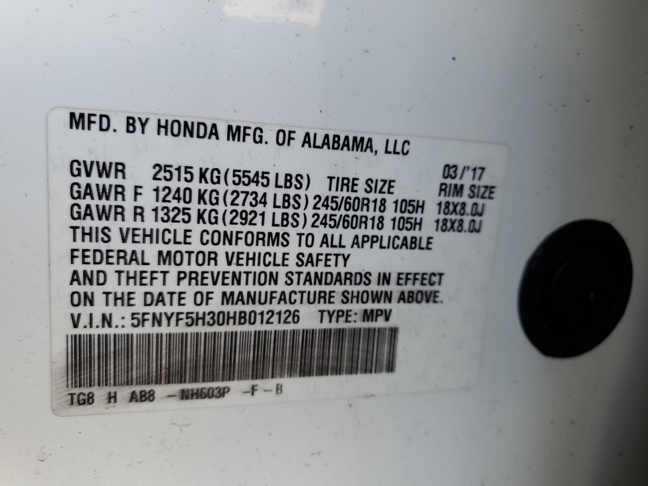 2017 HONDA PILOT