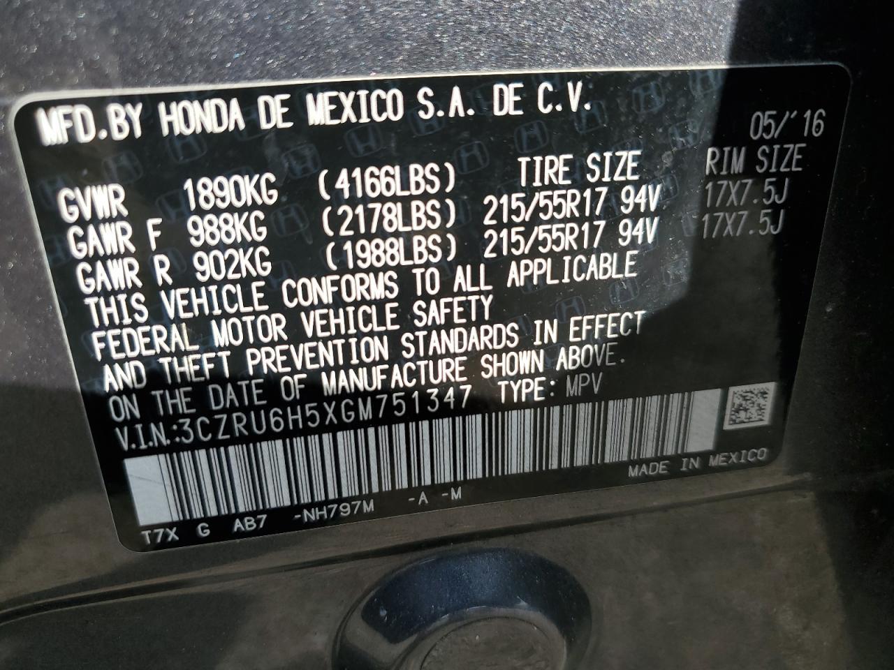 2016 HONDA HR-V