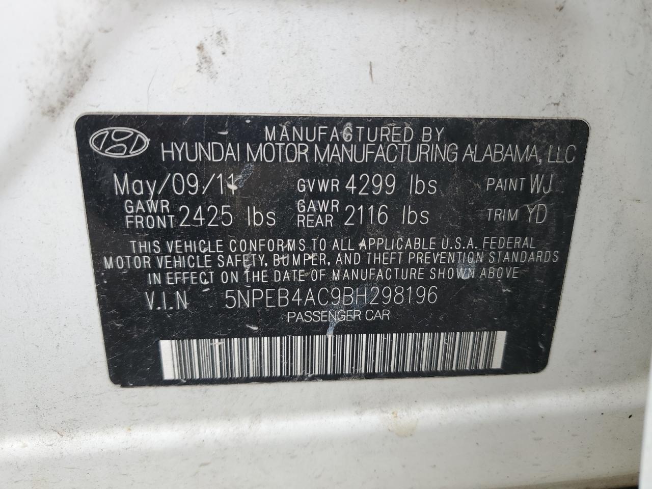 2011 HYUNDAI SONATA