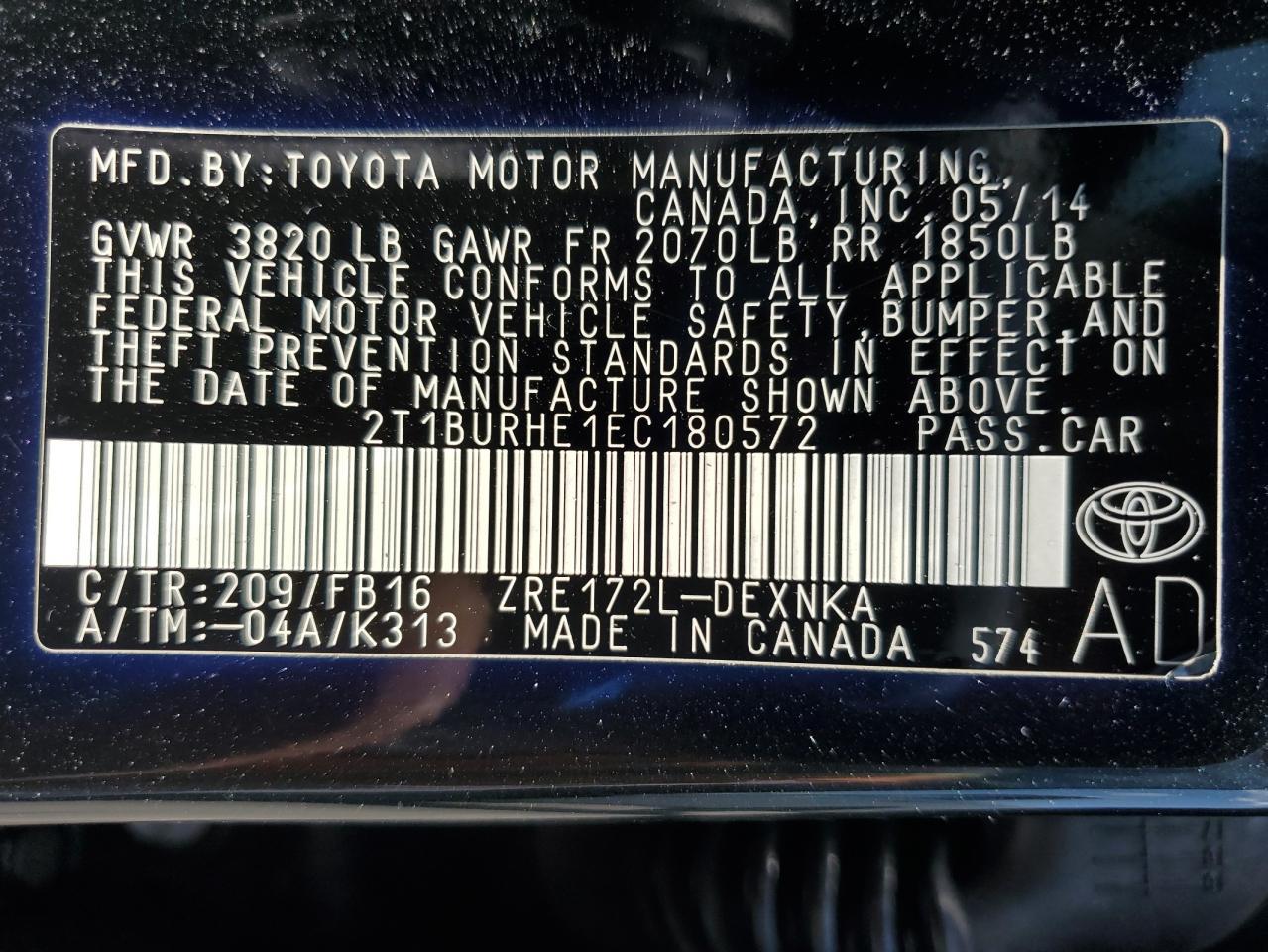 2014 TOYOTA COROLLA