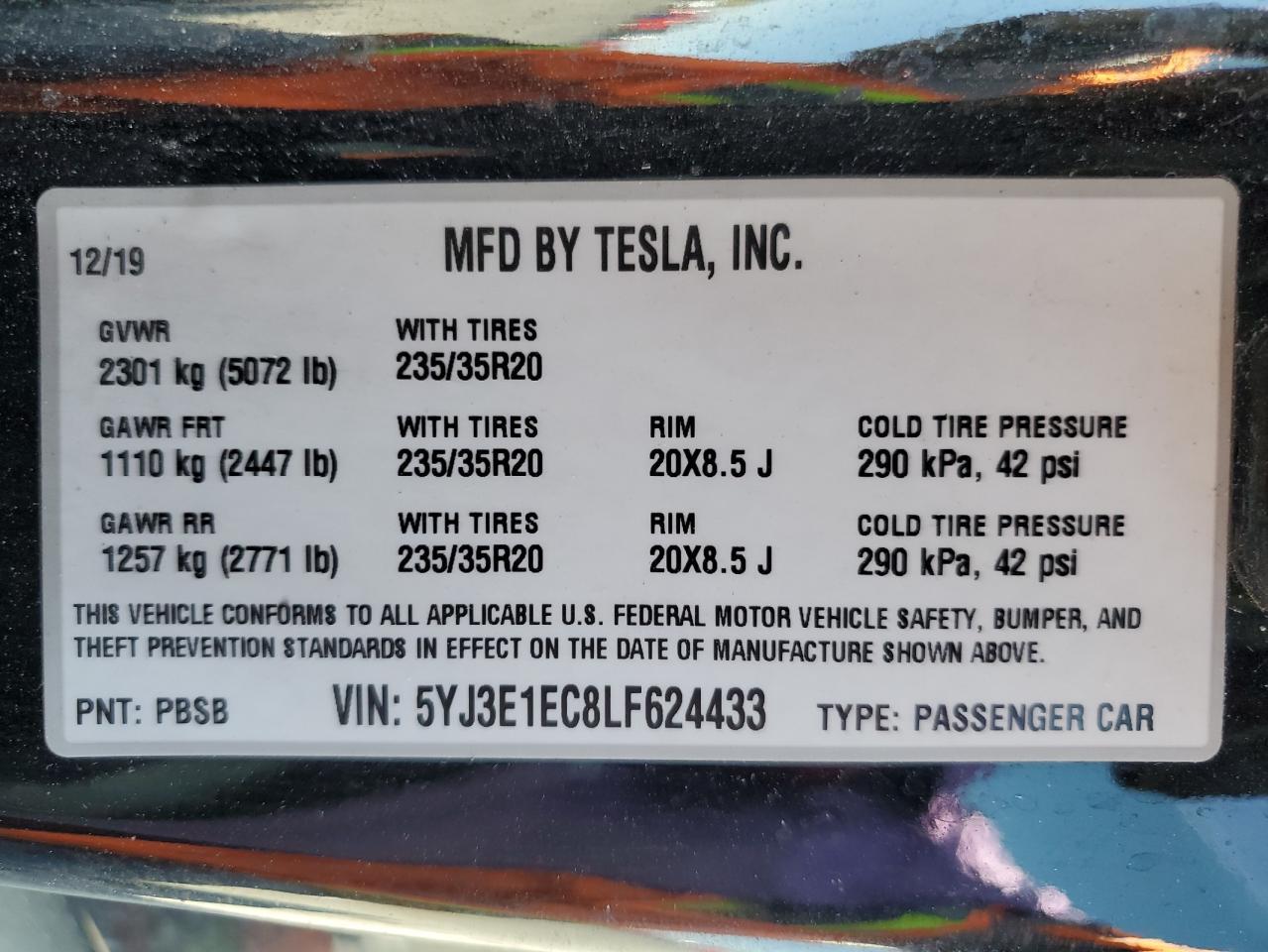 2020 TESLA MODEL 3