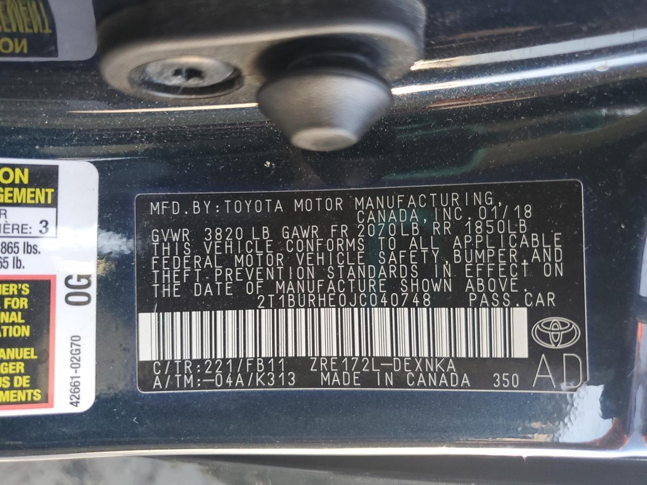 2018 TOYOTA COROLLA