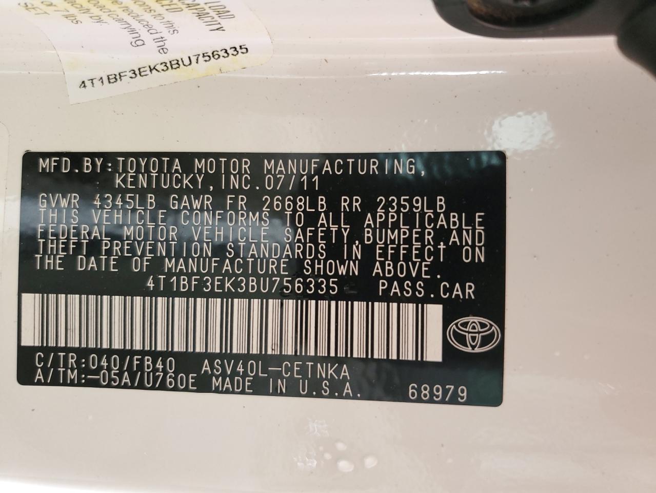 2011 TOYOTA CAMRY