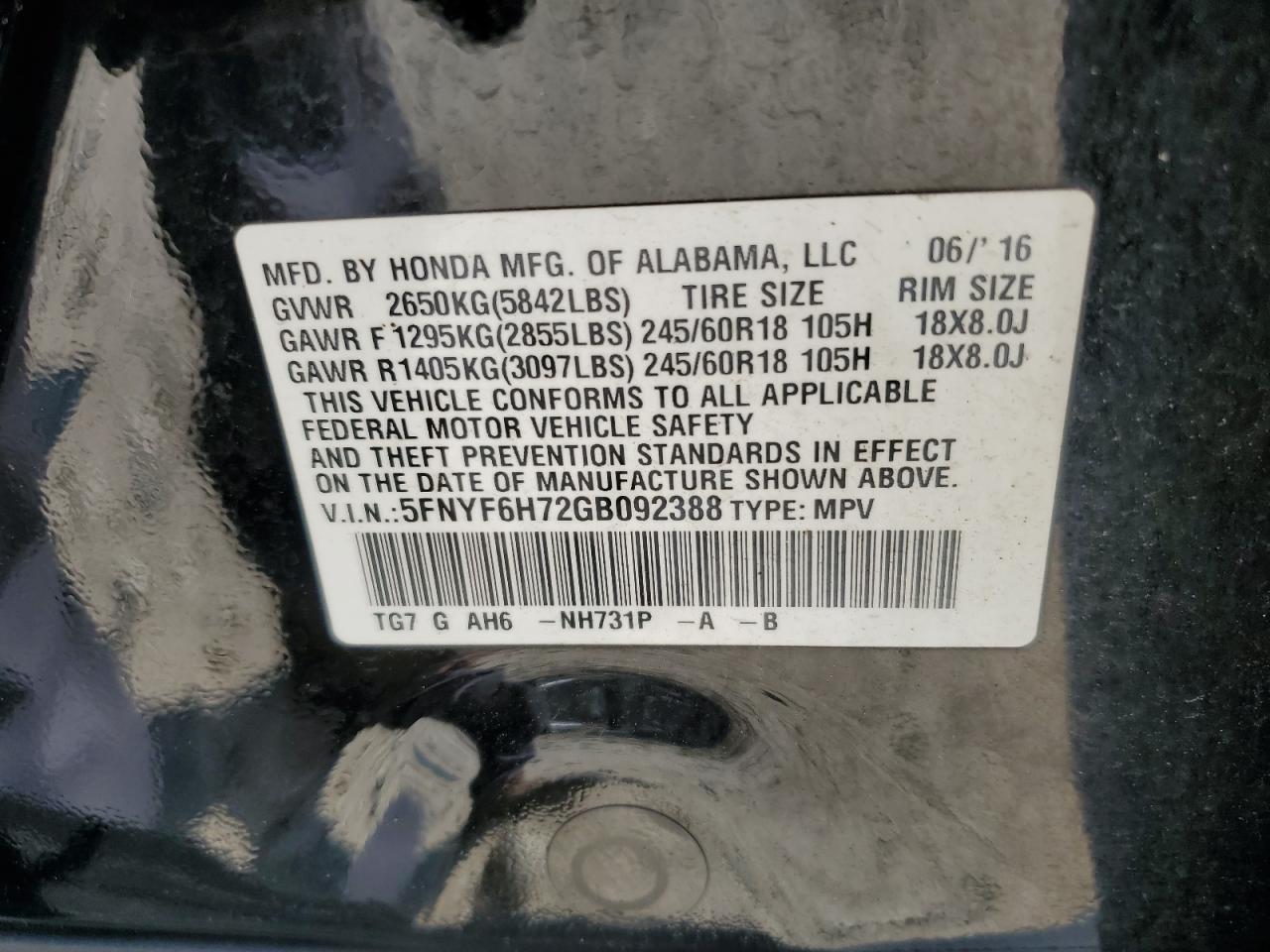 2016 HONDA PILOT