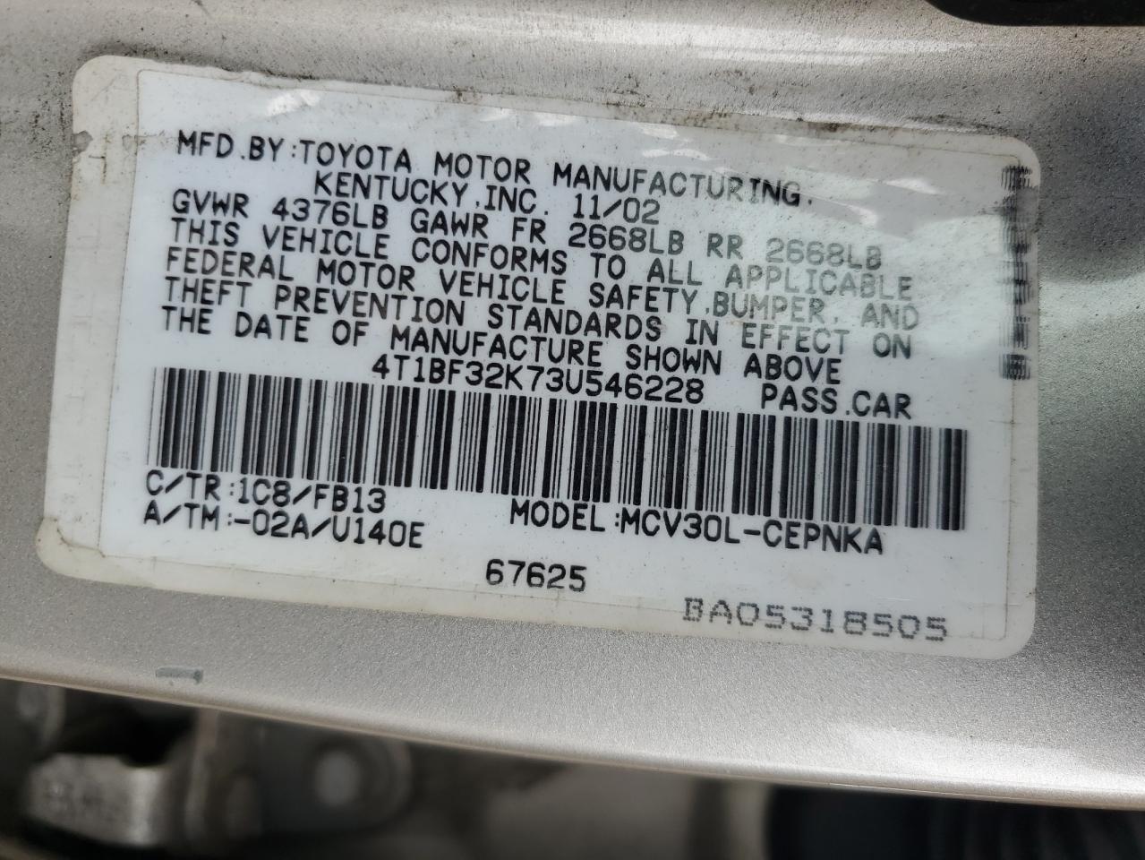 2003 TOYOTA CAMRY
