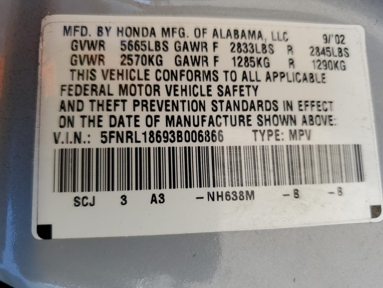 2003 HONDA ODYSSEY