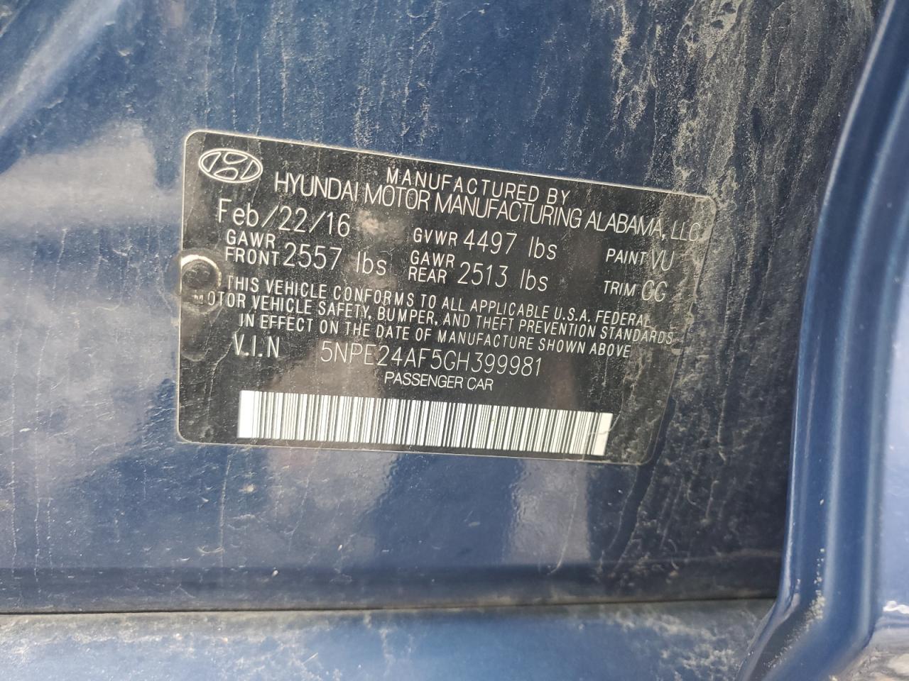2016 HYUNDAI SONATA