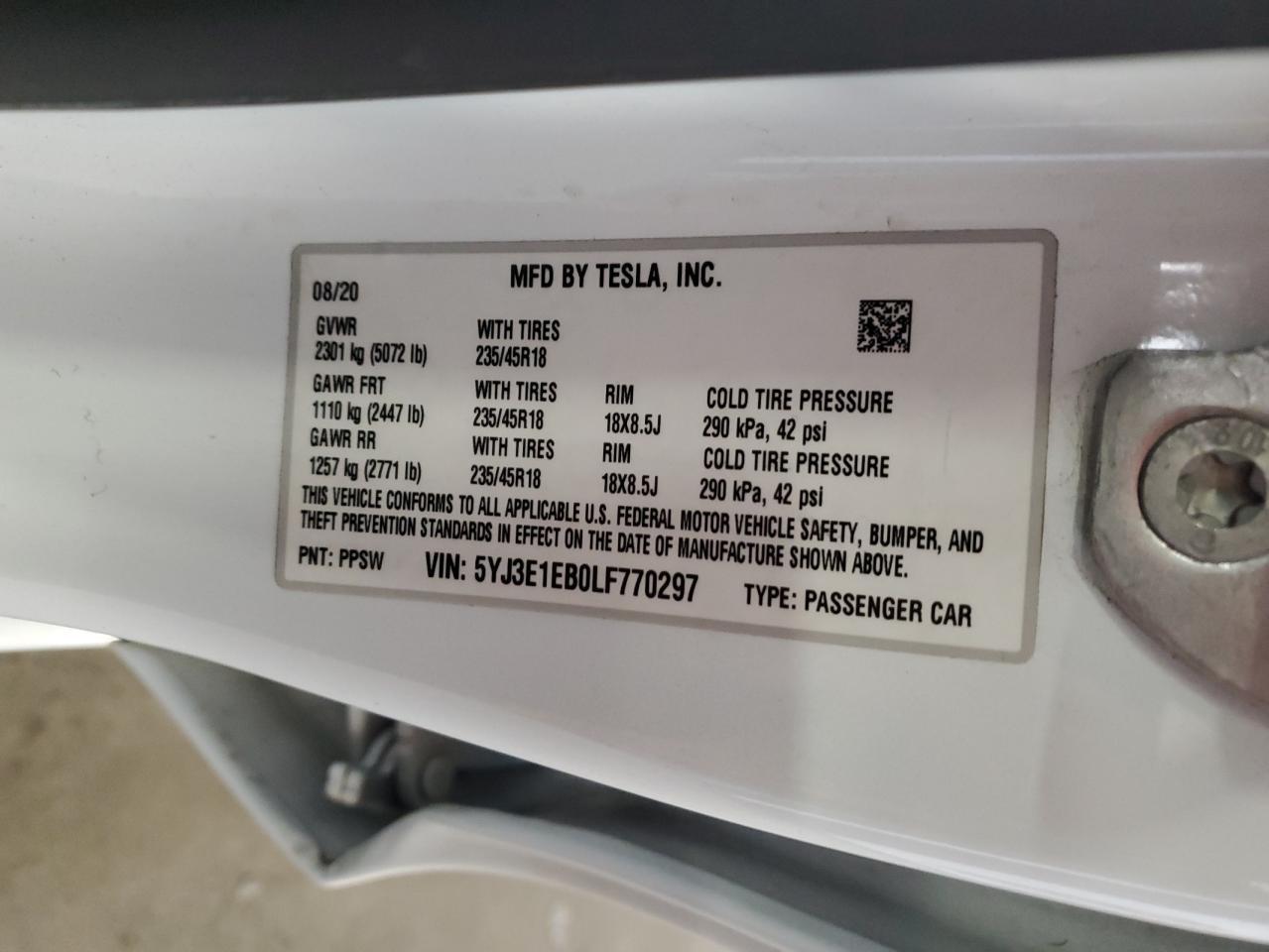 2020 TESLA MODEL 3