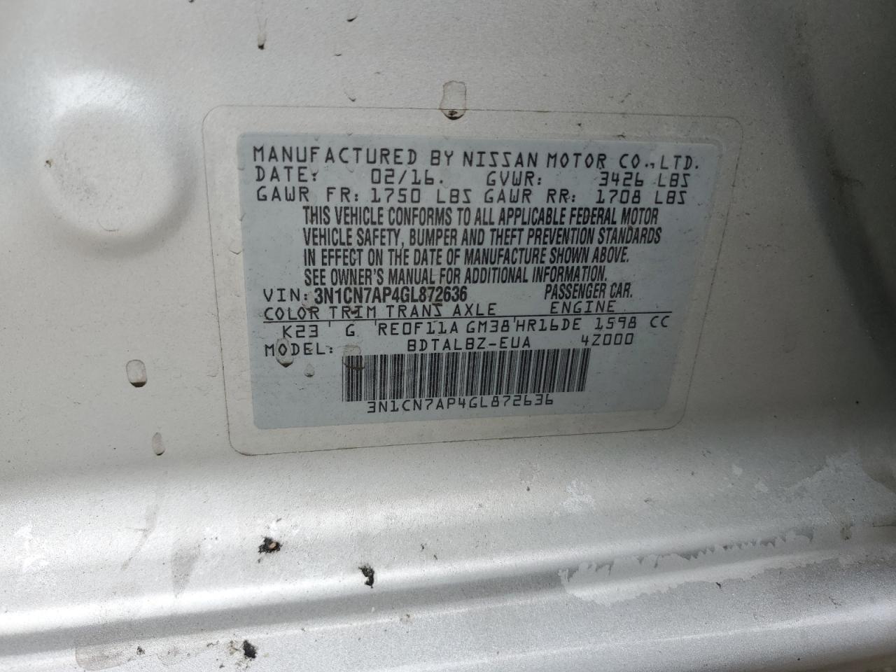2016 NISSAN VERSA