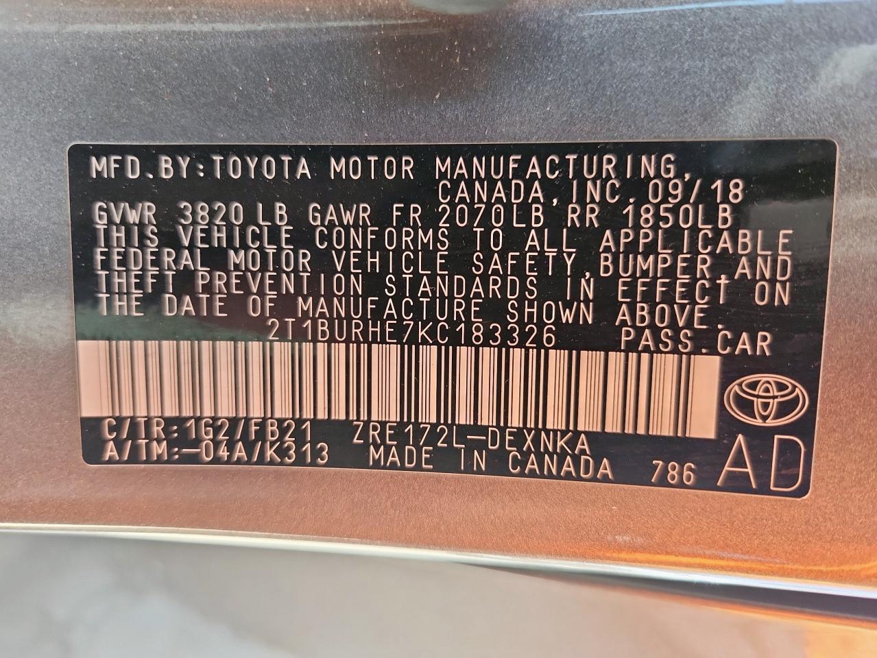 2019 TOYOTA COROLLA